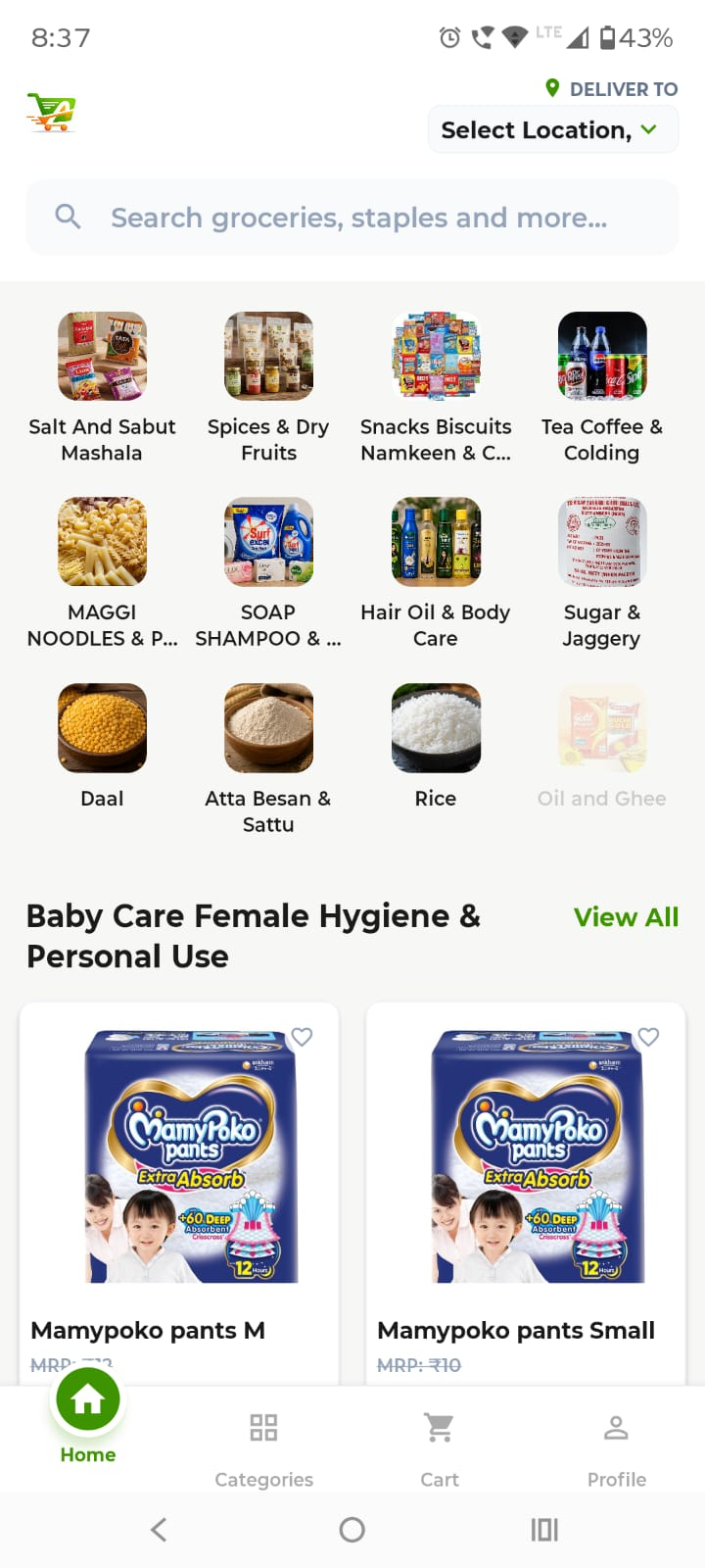 Amart grocery shopping home screen